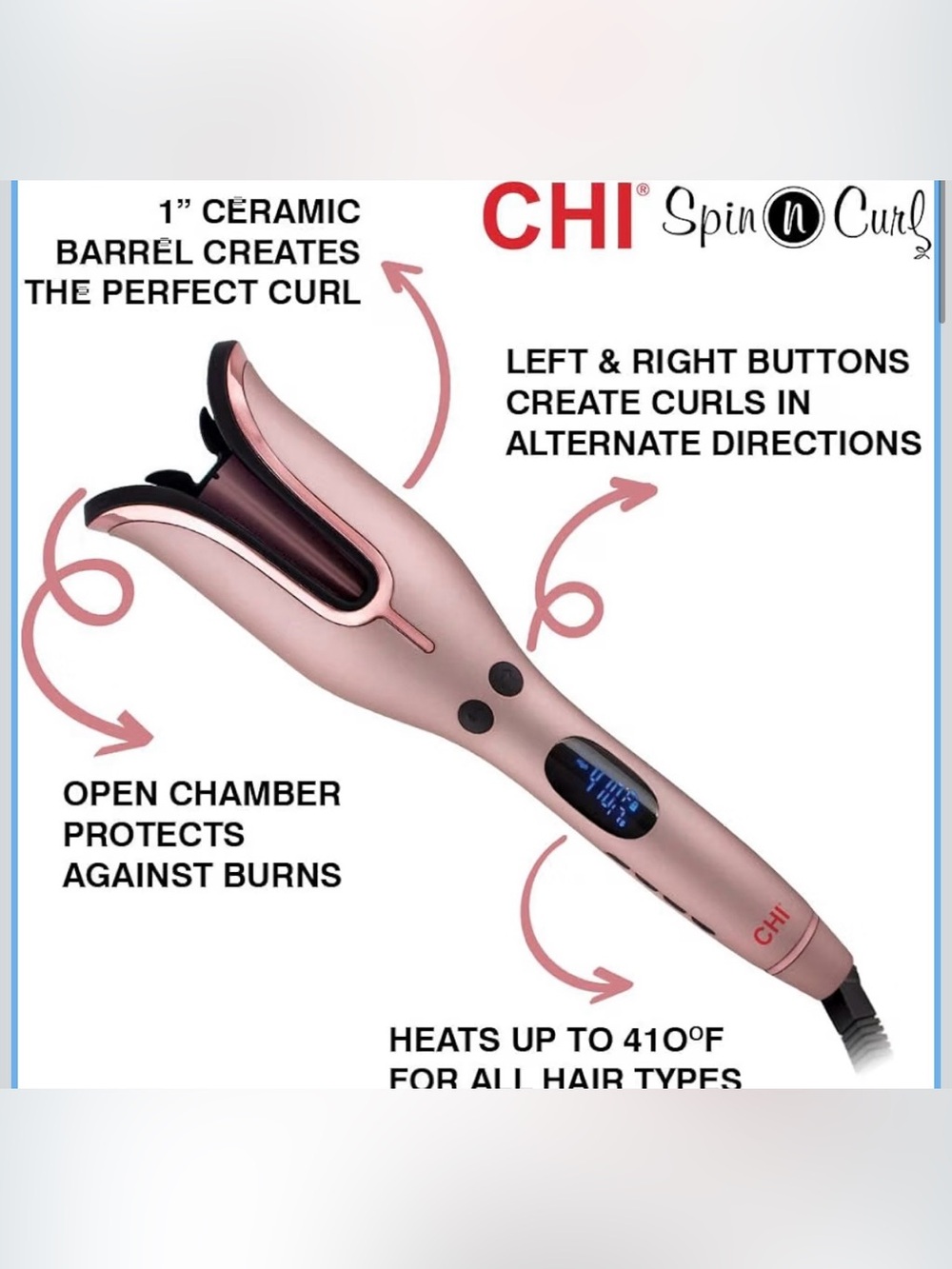 Spin N Curl 1" Chi Ceramic Auto Hair Curler - white